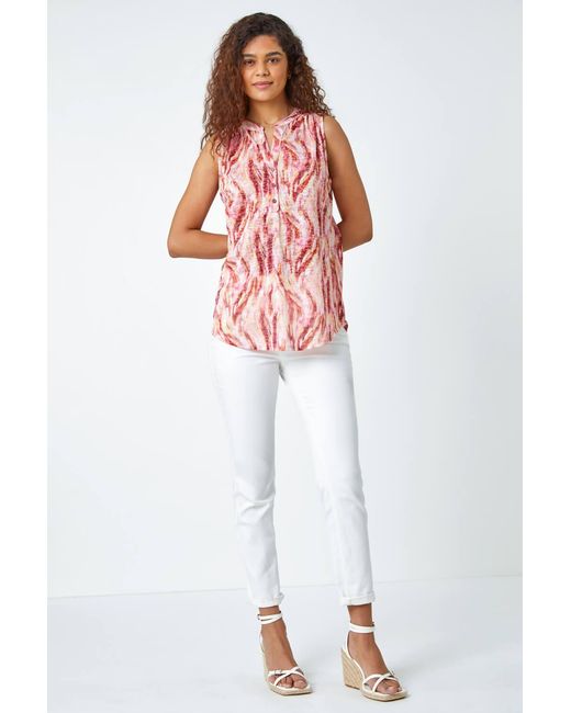 Roman Red Abstract Burnout Sleeveless V-Neck Top