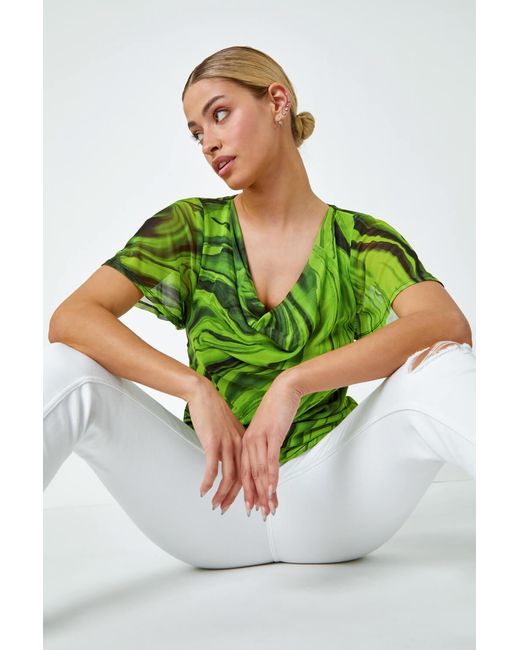 D.u.s.k Green Swirl Print Stretch Cut Out Top