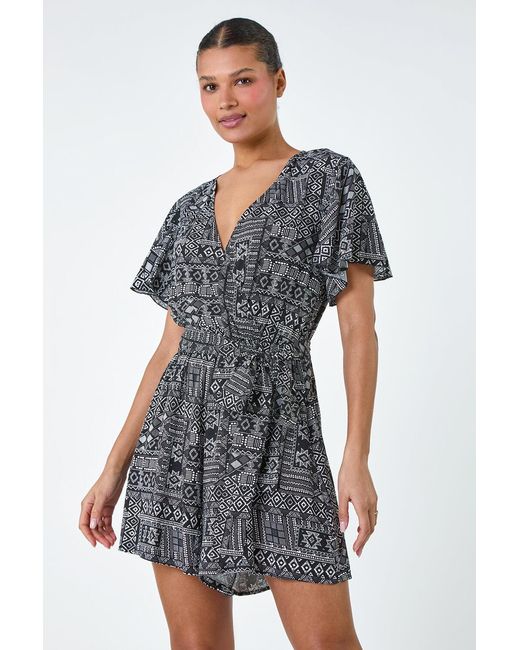 Lilly-and-Hope Gray Aztec Print Wrap Wrap Playsuit