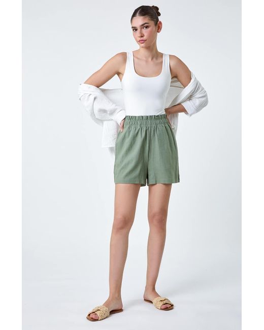 Roman Green Linen Blend Pocket Shorts