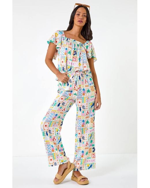 D.u.s.k White Patchwork Print Wide Leg Trouser