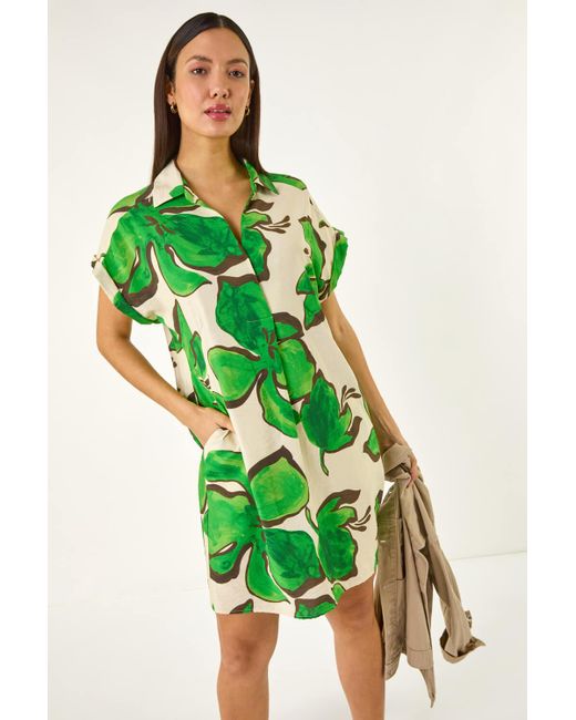 Roman Green Leaf Print Cocoon Shift Dress