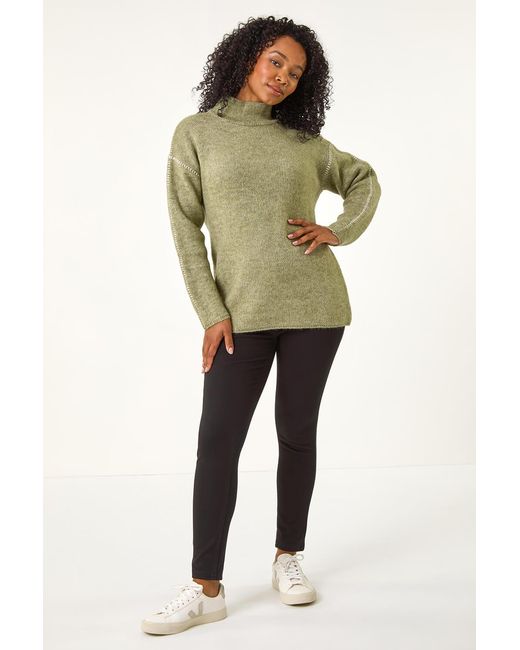 Roman Petite Green Contrast Stitch Knit Jumper