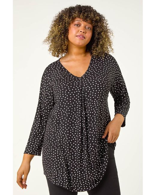 Roman Curve Blue V-Neck Spot Print Tunic