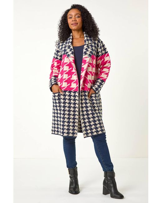Roman Petite Red Houndstooth Knit Coatigan