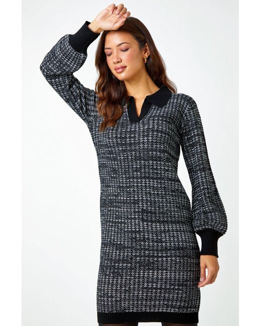 Roman Blue Collared Knitted Jumper Dress