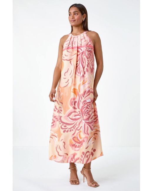 Roman White Abstract Print Pocket Trapeze Dress