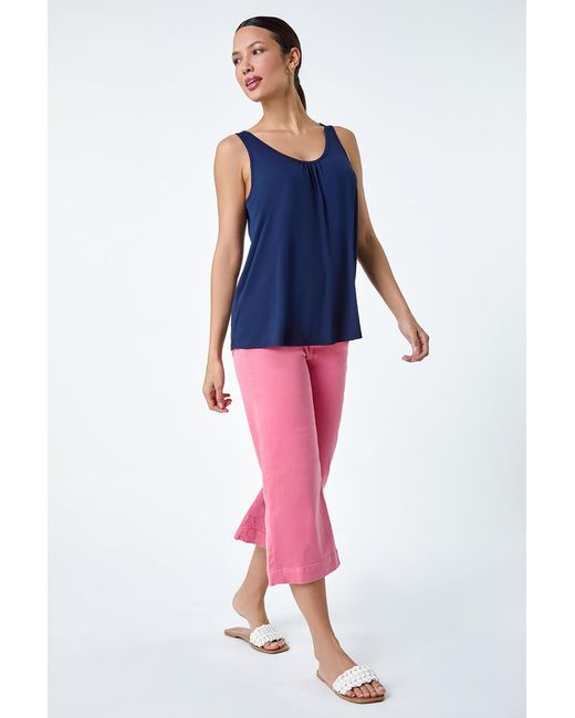Roman Blue Plain V-Neck Stretch Jersey Vest Top
