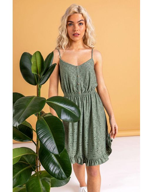 D.u.s.k Green Strappy Frill Hem Skater Dress