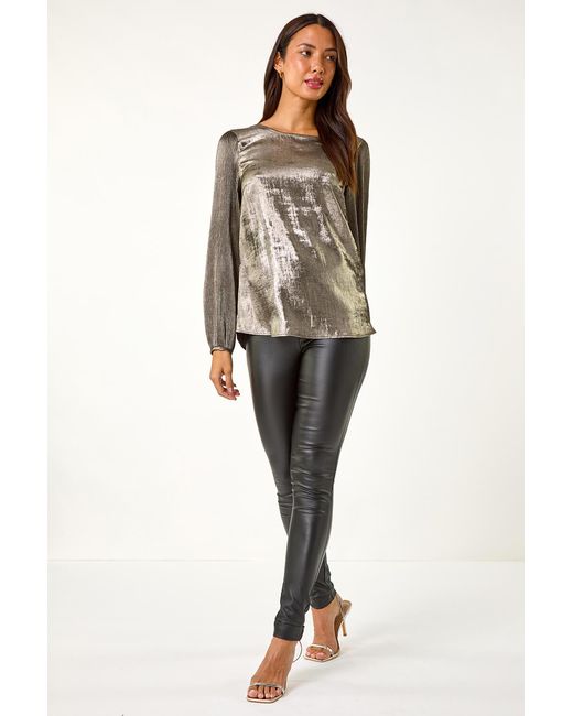 Roman Metallic Pleated Sleeve Top
