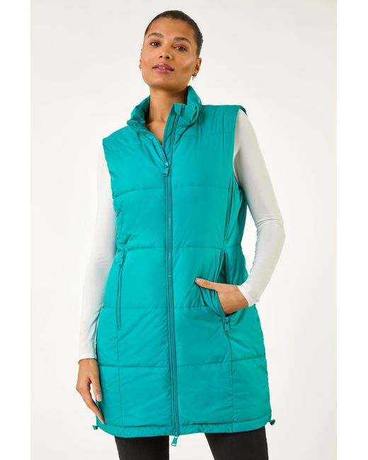 Roman Blue Quilted Zip Detail Longline Gilet