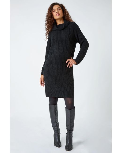 Roman Black Roll Neck Knitted Jumper Dress