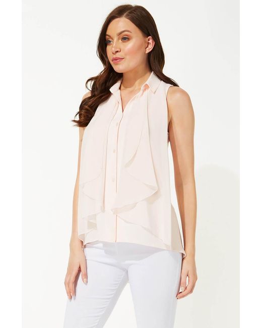 Roman Pink Waterfall Front Button Up Blouse