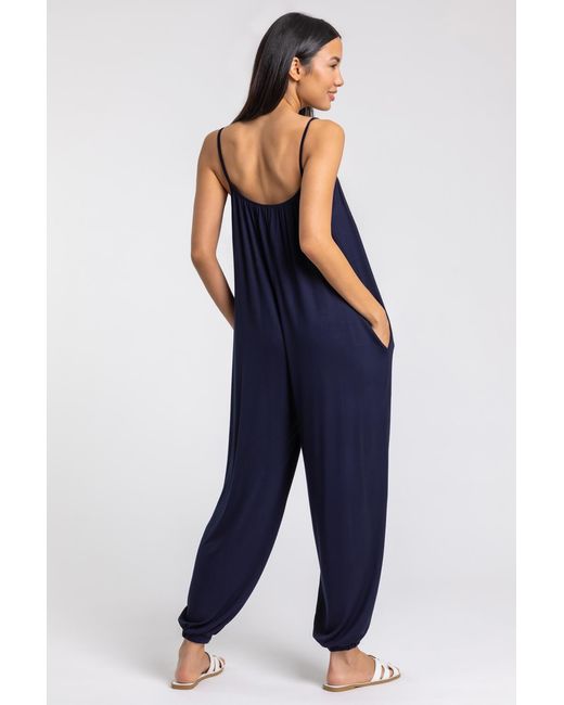 Roman Blue Strappy Full Length Jersey Jumpsuit