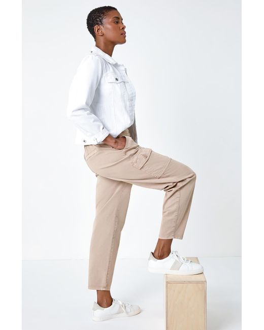 Roman White Casual Cargo Stretch Trousers