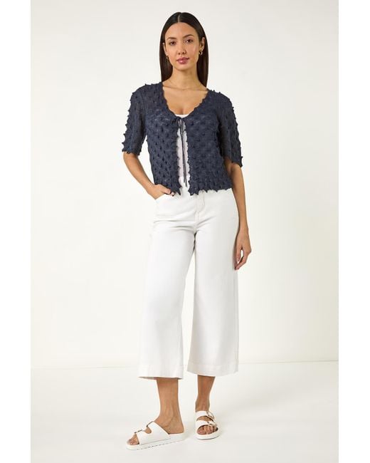Roman Blue Textured Tie Front Shrug