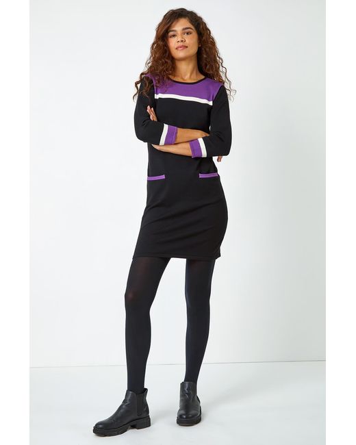 Roman Blue Colour Block Knitted Shift Dress