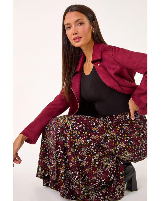Roman Red Ditsy Floral Print Stretch Midi Skirt