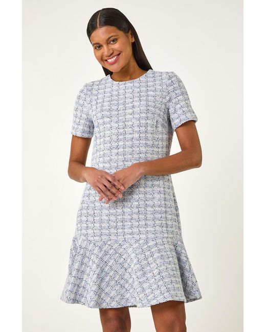Roman Purple Textured Stretch Frill Hem Dress