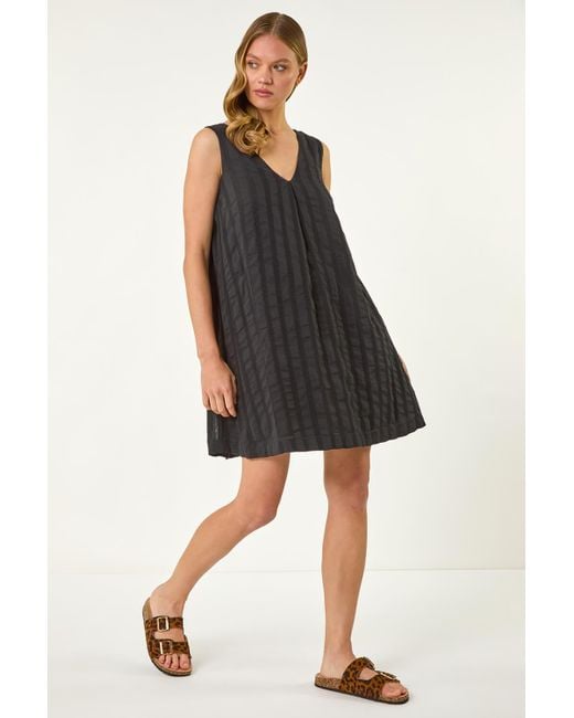 Roman Black Textured Short A-Line Dress