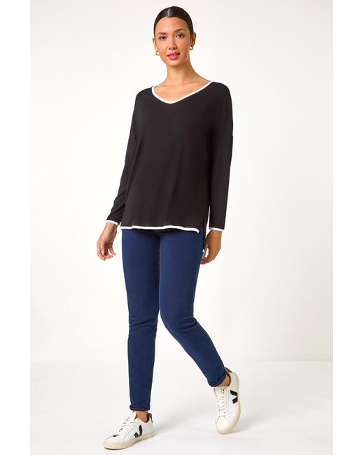 Roman Black Contrast Trim Tunic Top