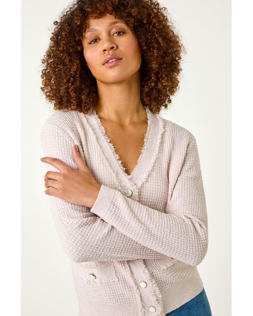 Roman Pink Fringe Button Knit Cardigan