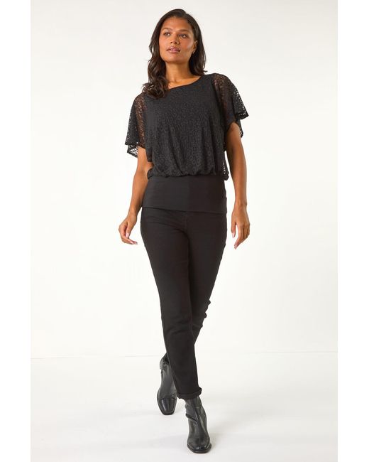 Roman Black Burnout Print Bubble Hem Top