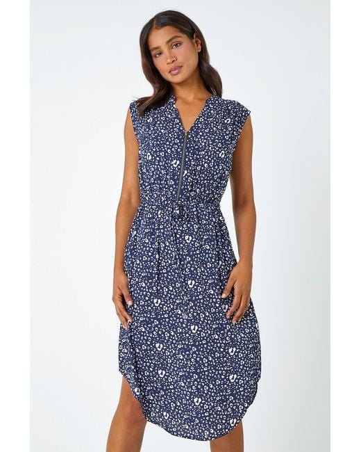 Roman Blue Zip Detail Leopard Print Dress