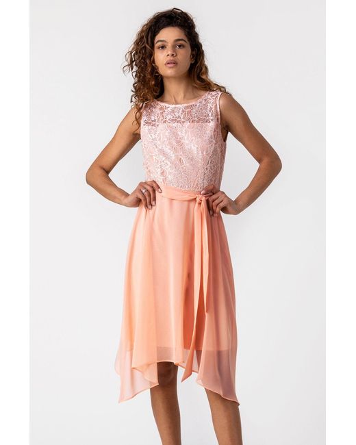 Roman Pink Lace Detail Fit And Flare Dress