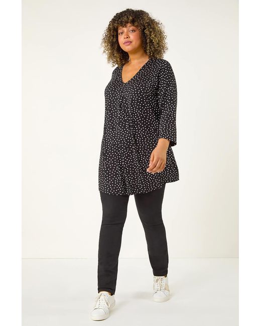 Roman Curve Blue V-Neck Spot Print Tunic