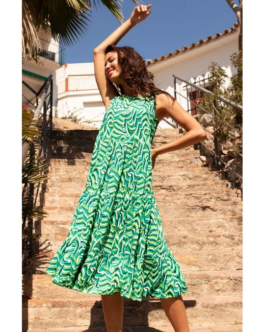 Roman Green Geometric Sleeveless Smock Dress