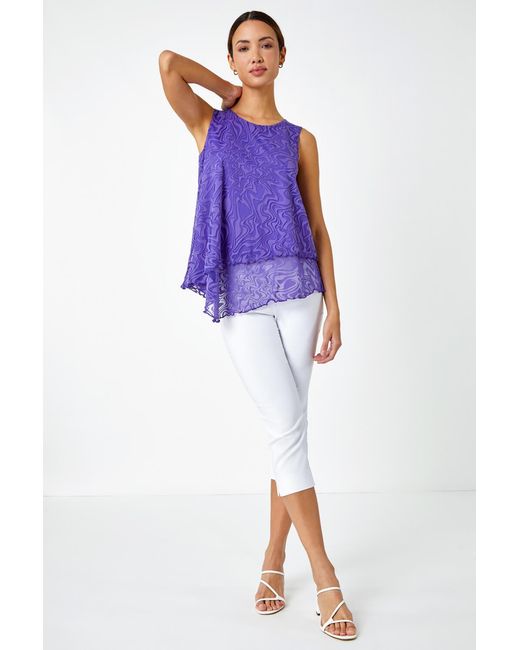 Roman Purple Burnout Swirl Print Asymmetric Top