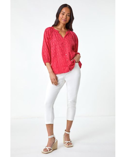 Roman Petite Textured Cotton Blouse