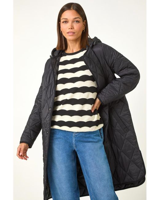 Roman Blue Iridescent Diamond Quilted Hooded Coat