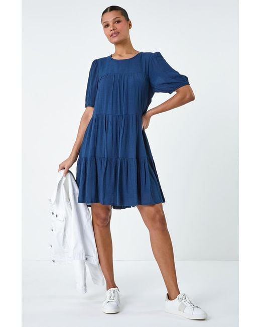Lilly-and-Hope Blue Textured Tiered Smock Dress