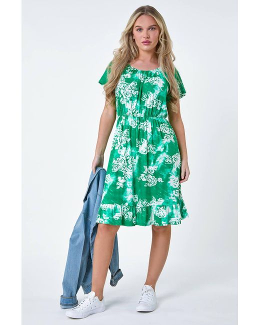 Roman Green Originals Petite Abstract Floral Stretch Frill Dress