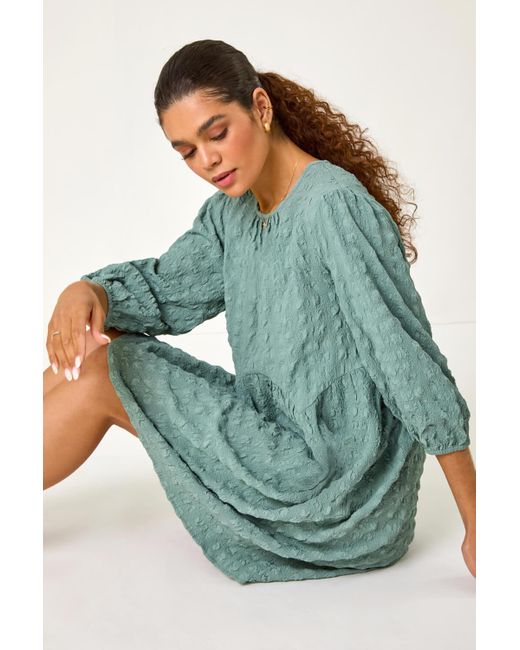 Roman Green Bubble Textured A-Line Stretch Dress