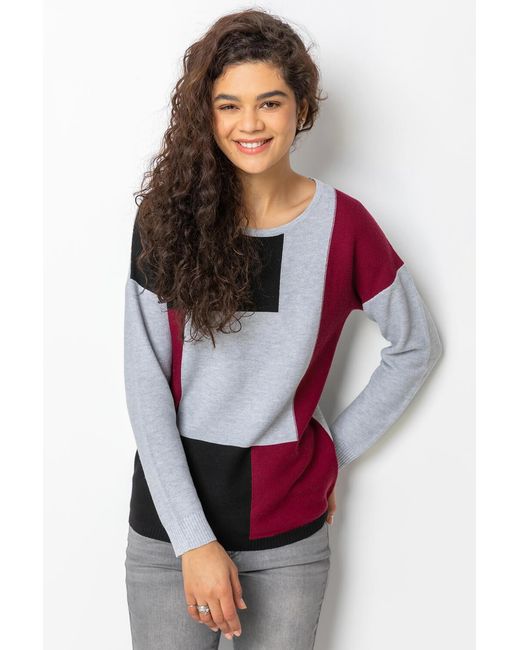 Roman Gray Colour Block Ribbed Jumper