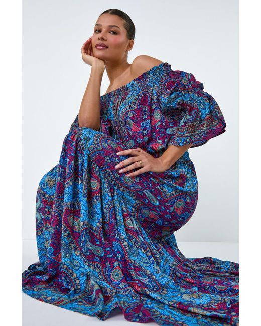 Lilly-and-Hope Blue Elastic Waist Paisley A Line Maxi Skirt