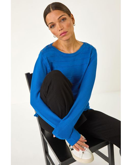 Roman Blue Button Detail Ribbed Jumper