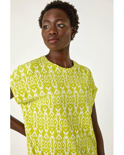 Roman Yellow Ikat Print Bubble Hem Top
