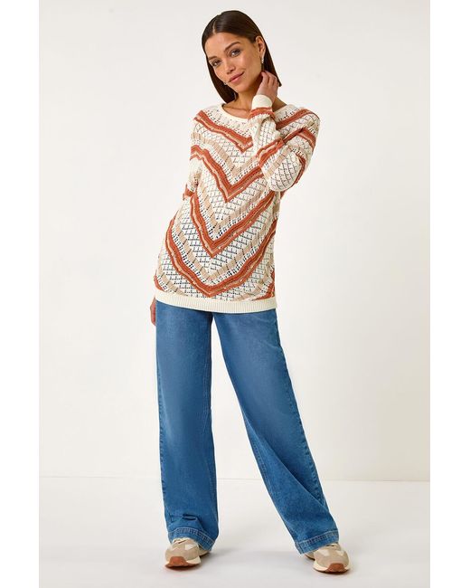 Roman Multicolor Openwork Chevy Knit Jumper