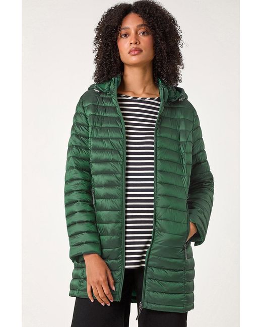 Roman Green Longline Quilted Hooded Puffer Coat