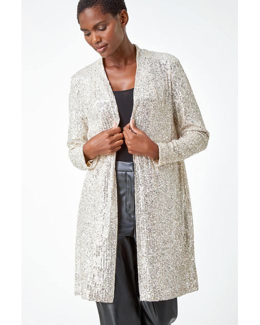 Roman White Longline Sequin Stretch Jacket