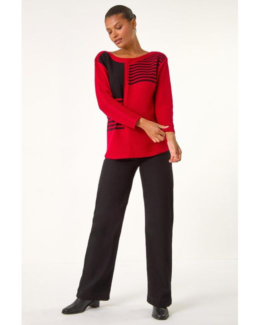 Roman Red Striped Color-Blocked Knit Jumper