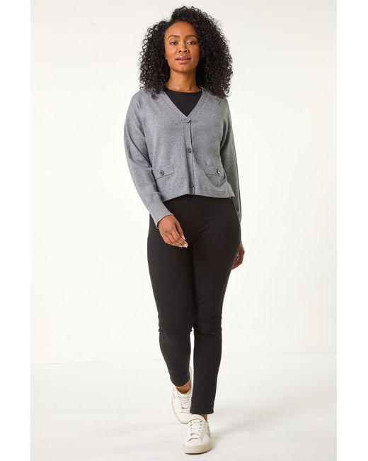 Roman Petite Gray Buttoned Knit Cardigan