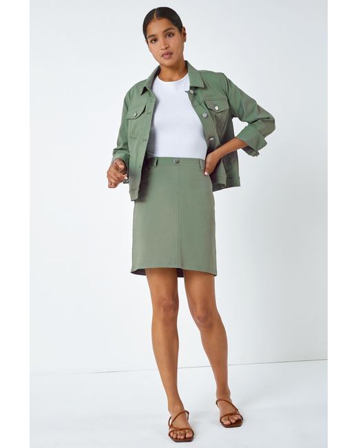 Roman Blue Elastic Waist Straight Stretch Skirt