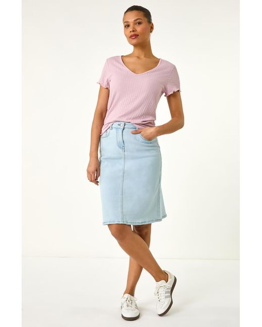 Roman Blue Cotton Denim Stretch A Line Skirt