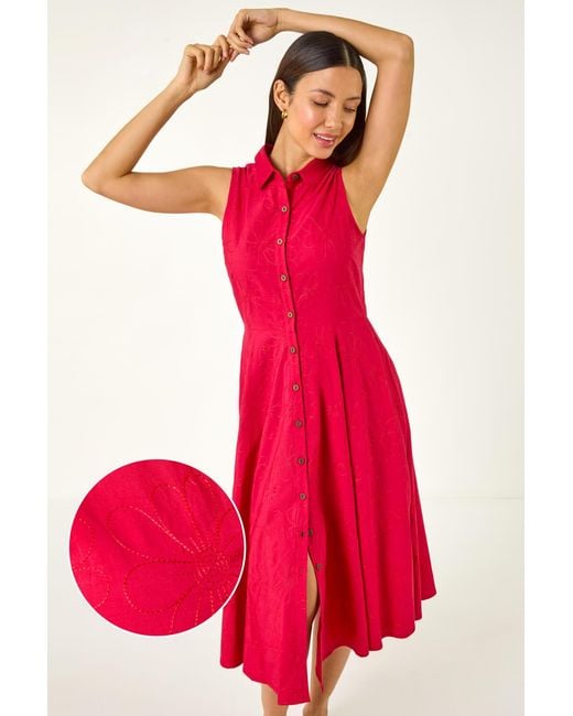 Roman Embroidered Buttoned Midi Dress