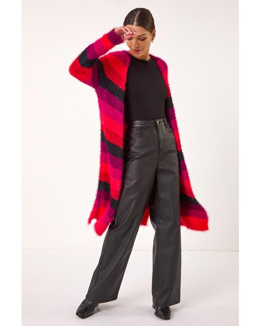 Roman Red Chevy Eyelash Knit Cardigan